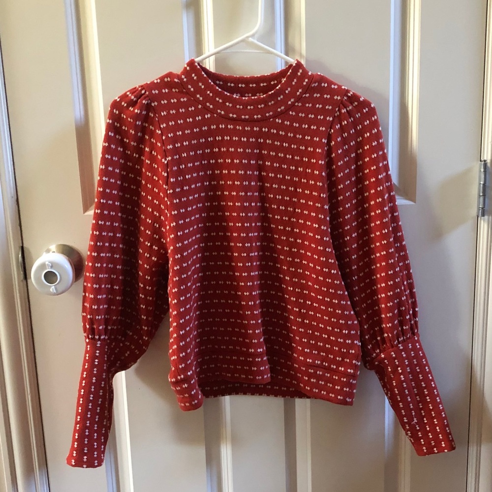 Jacquard Puff-Sleeve Top